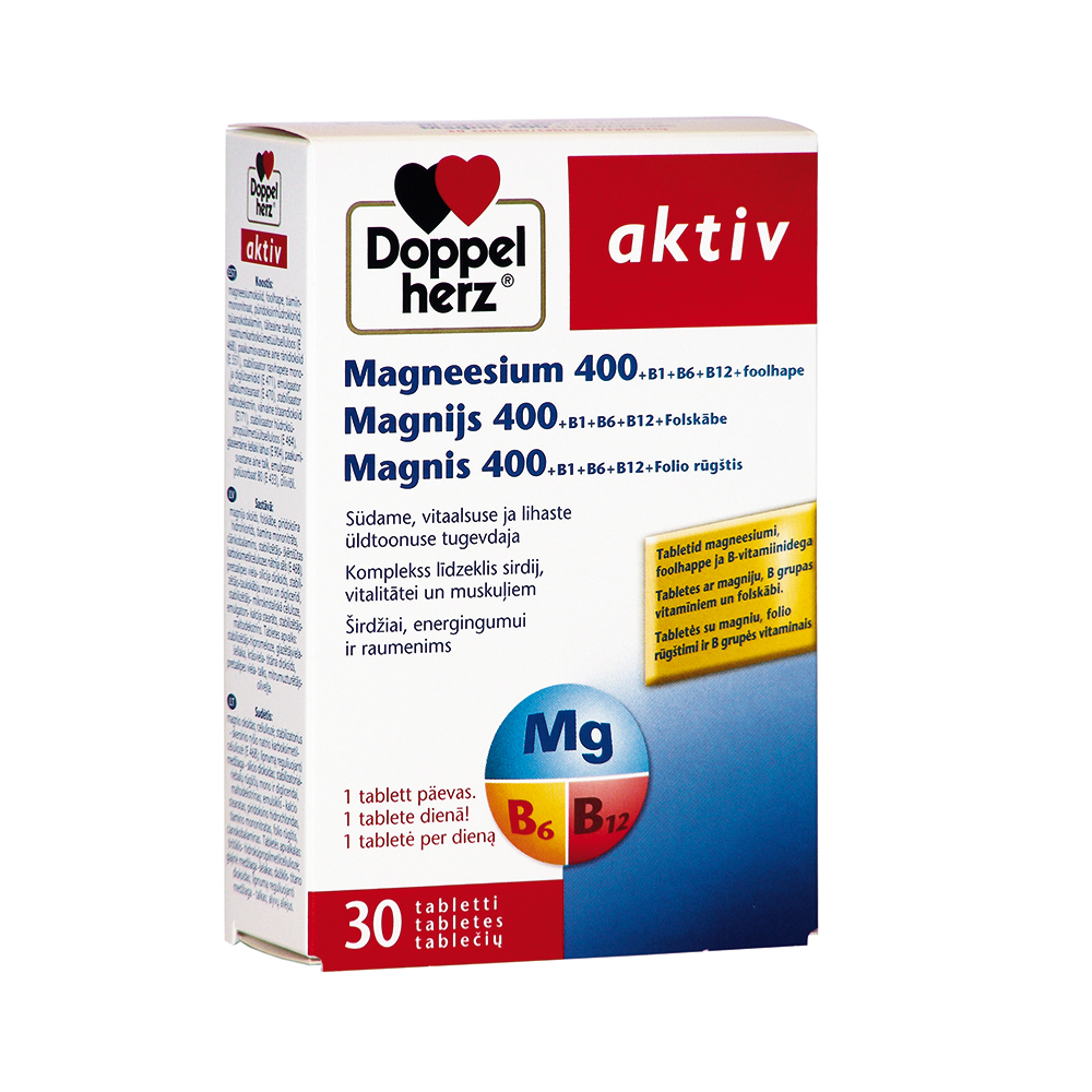 Doppelherz® aktiv Magnijs 400+ B1 + B6 + B12 + Folskābe N30