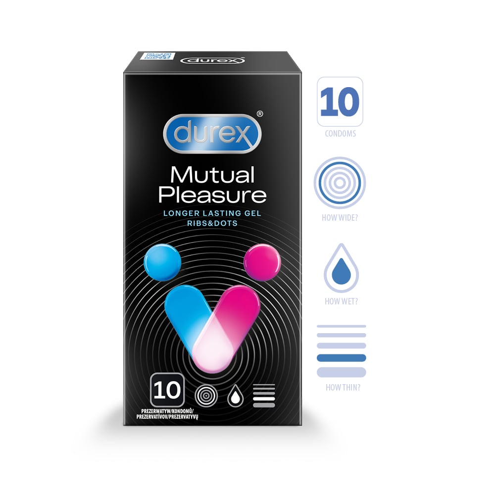 DUREX Mutual Pleasure Longer Lasting Gel Ribs&Dots prezervatīvi N10