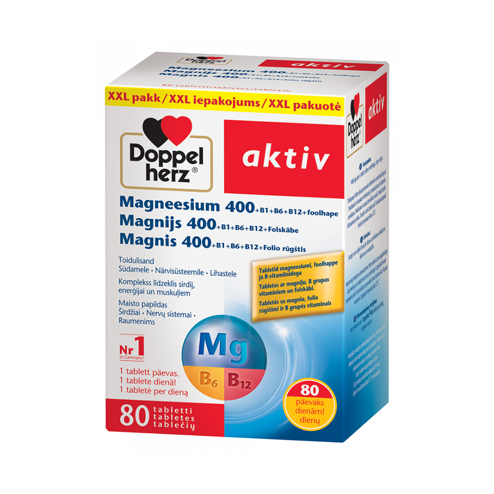 DOPPELHERZ Aktiv Magnijs 400+B6+B12+B1+Folskābe tabletes N80