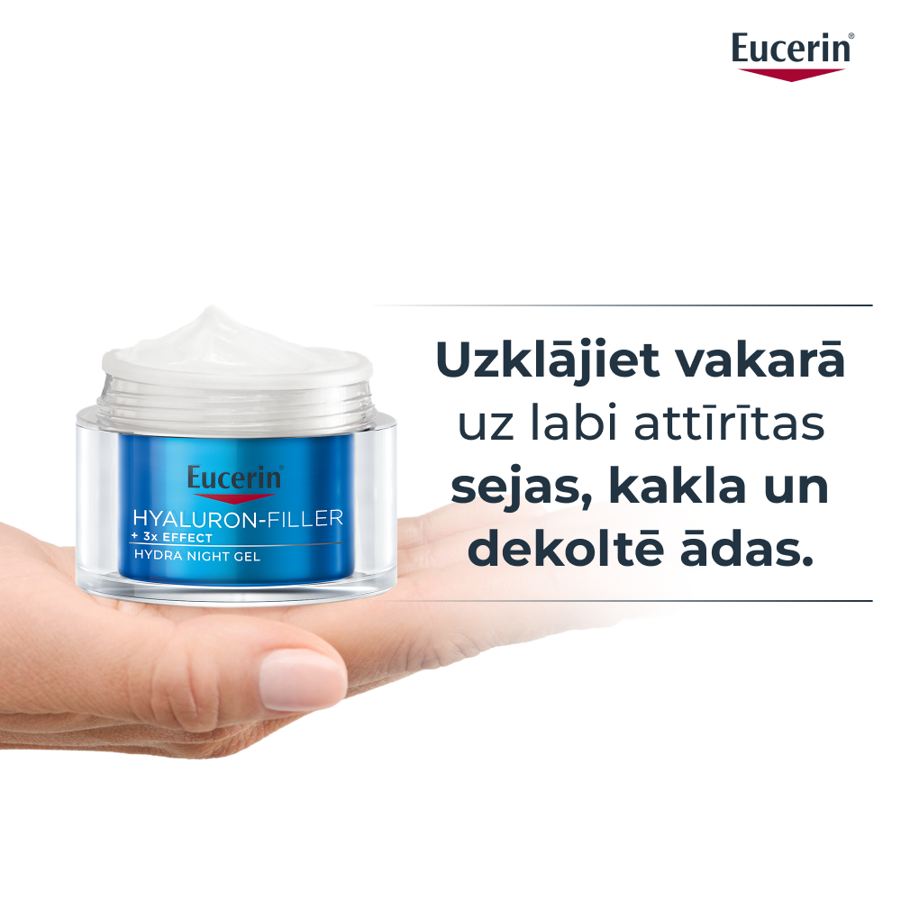 EUCERIN Hyaluron-Filler +3x Effect mitrinošs nakts gēlkrēms ar hialuronskābi un vitamīnu B5 50 ml