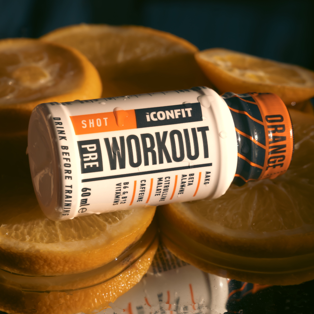 ICONFIT Pre Workout Shot škidrums apelsīnu garša 60 ml