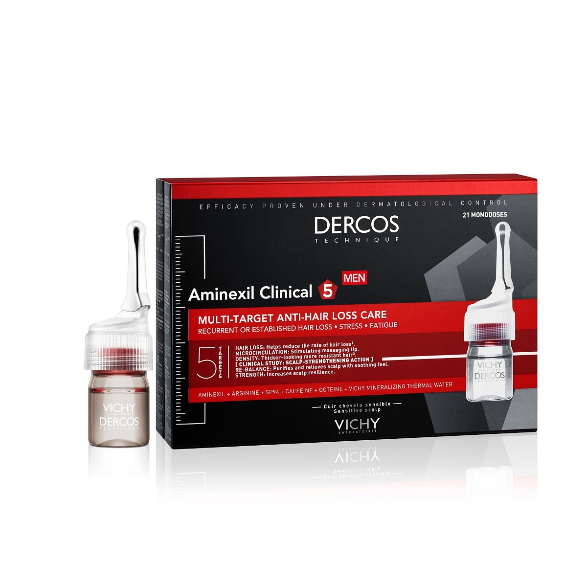 VICHY DERCOS AMINEXIL ampulas pret matu izkrišanu vīriešiem, 6 ml x N21