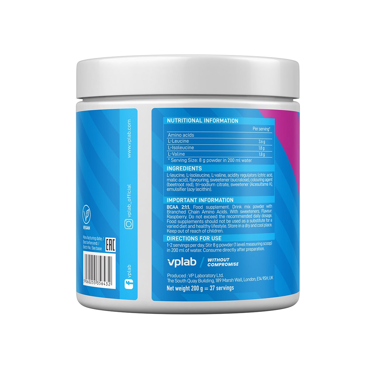 VPLAB BCAA 2:1:1 Raspberry pulveris 300g