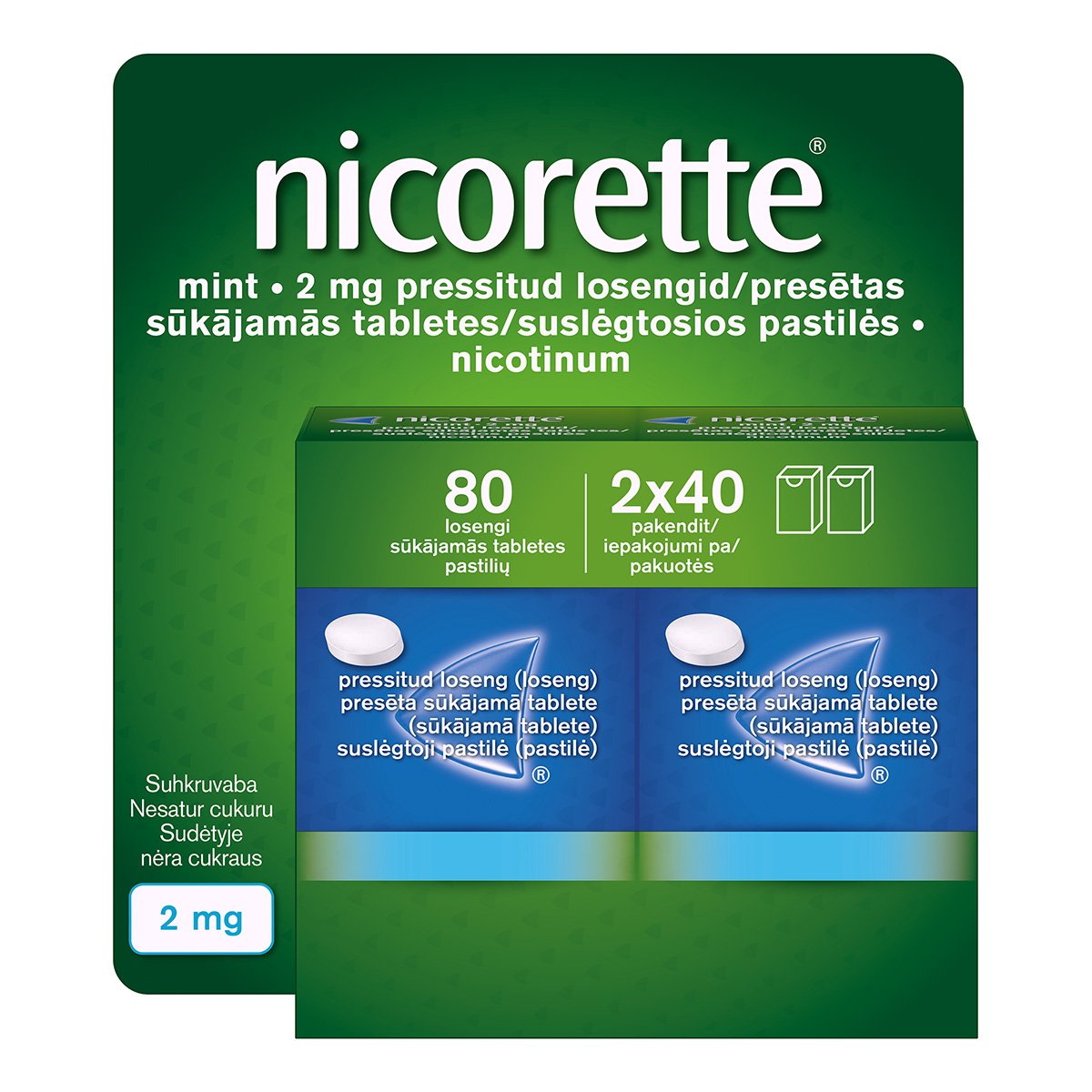 NICORETTE Mint 2mg presētas sūkājamās tabletes 43g N80