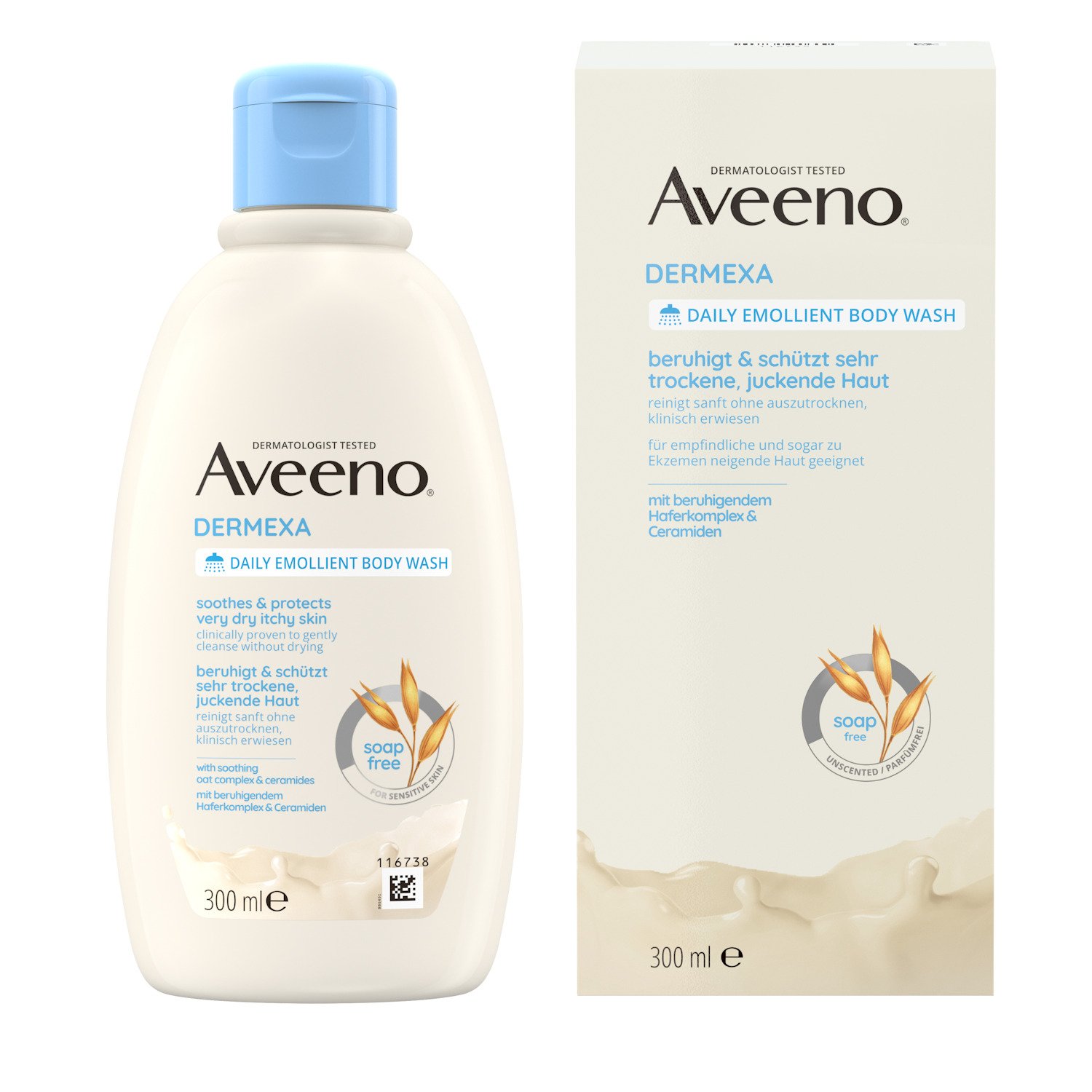 AVEENO Dermexa emolientu ķermeņa mazgāšanas līdzeklis ikdienai bez smaržas 300ml