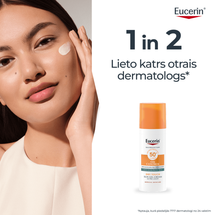 EUCERIN Sun Oil Control Dry Touch SPF50+ sauļošanās gelkrēms 50 ml