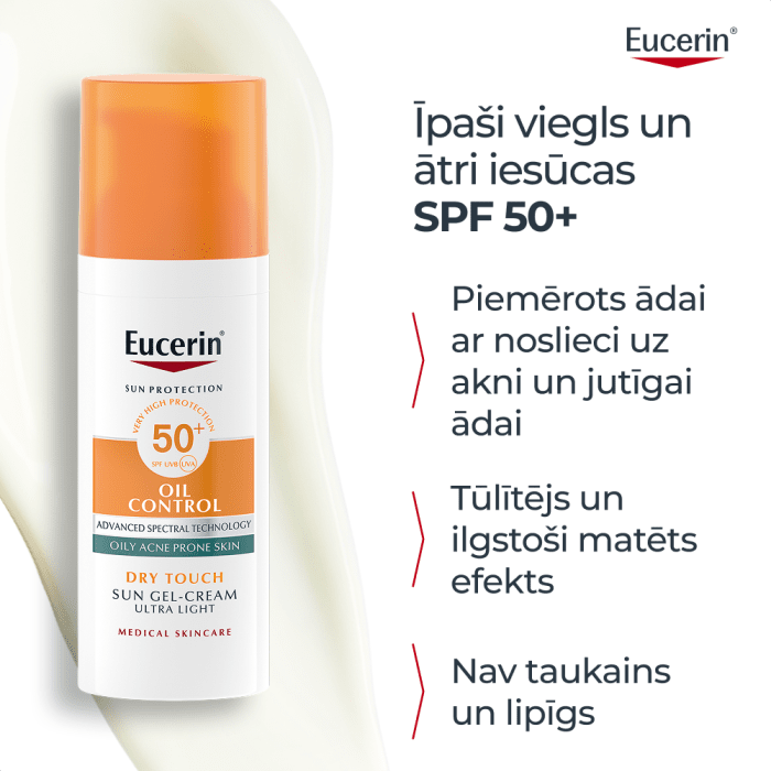 EUCERIN Sun Oil Control Dry Touch SPF50+ sauļošanās gelkrēms 50 ml