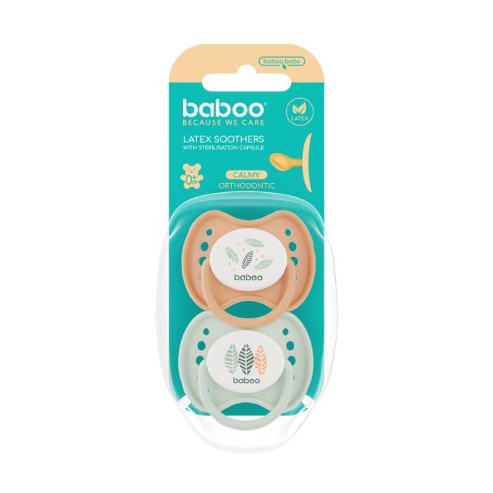 BABOO Calmy lateksa ortodontiskais knupītis, Peachy Keen, 0+ mēneši N2