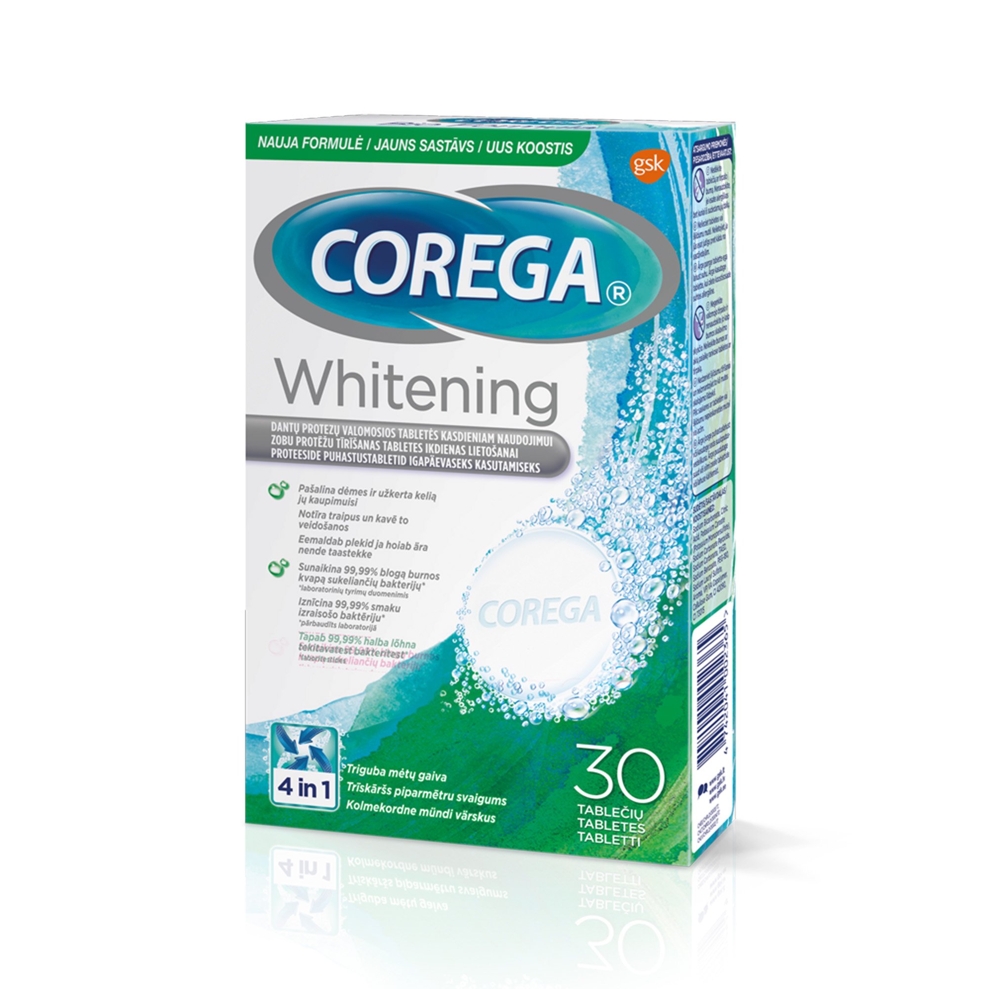 COREGA Extra Whitening zobu protēžu tīrīšanas tabletes N30