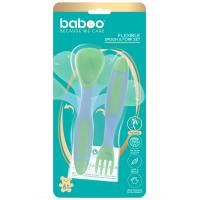 BABOO Elastīgi piederumi (karote un dakšiņa), 6+ mēn., zaļi