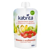 KABRITA Banāns ar zemenēm-ābolu biezenis ar saldo krējumu no kazas piena 6+m. 100g
