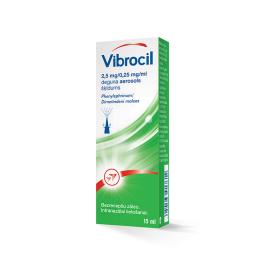 VIBROCIL 2,5 mg/0,25 mg/ml deguna aerosols, šķīdums 15 ml