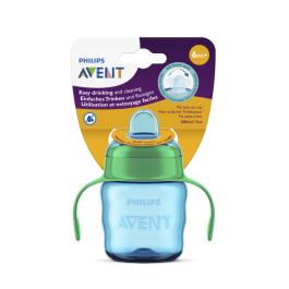 PHILIPS AVENT Easy Sip mācību krūzīte ar rokturiem, 6m+, silikona snīpis, zaļa 200 ml