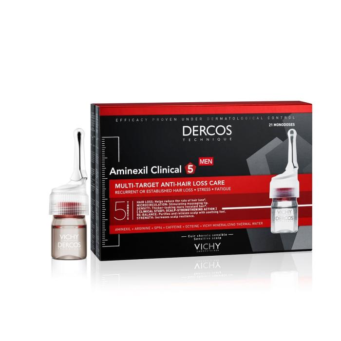 VICHY DERCOS AMINEXIL ampulas pret matu izkrišanu vīriešiem, 6 ml x N21