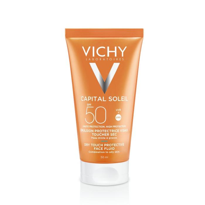VICHY Capital Soleil Velvety SPF50+ sejas saules aizsargfluīds taukainai ādai 50 ml