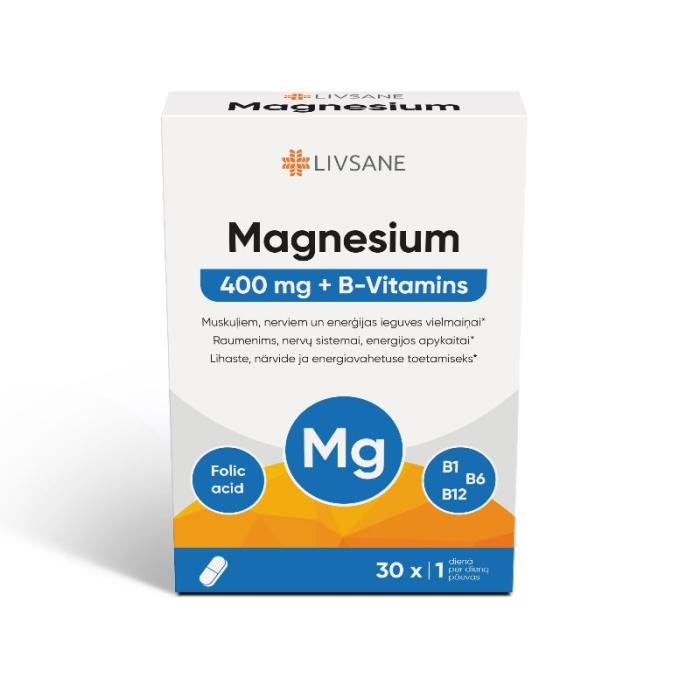 LIVSANE Magnesium 400 + B vitamīns tabletes N30