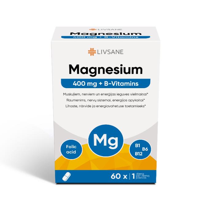 LIVSANE Magnesium 400 + B-vitamīns tabletes N60
