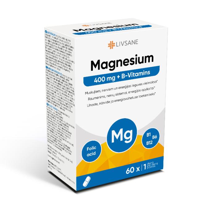 LIVSANE Magnesium 400 + B-vitamīns tabletes N60