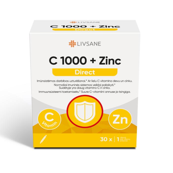 LIVSANE C vitamīns 1000 + Zn Direct pulveris N30