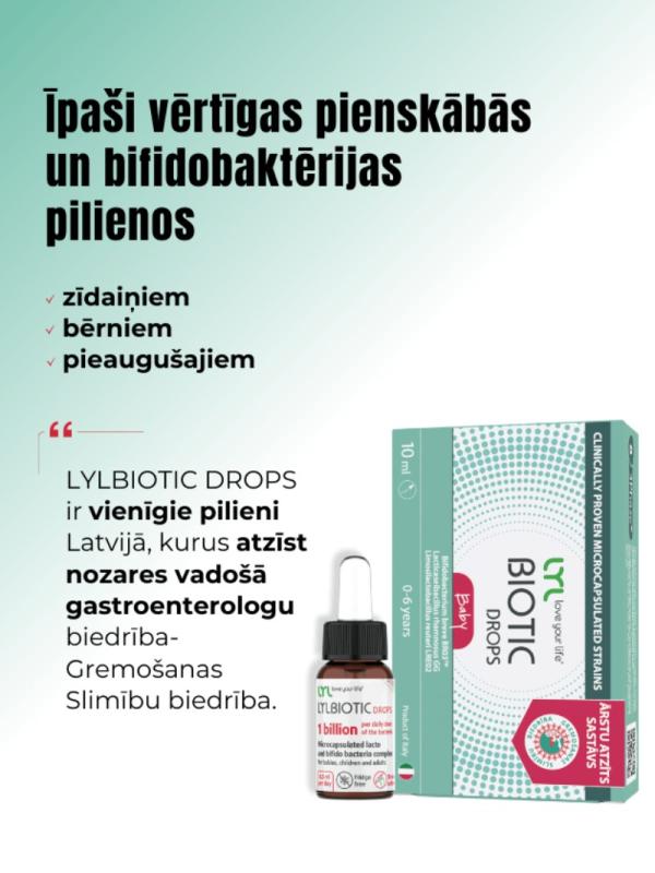 LYL BIOTIC Drops (20 devas), pilieni, 10 ml