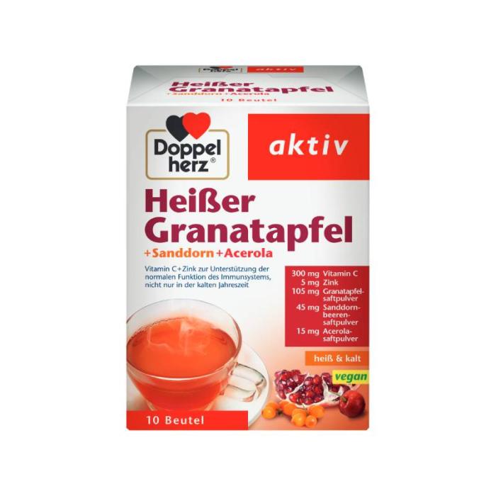 DOPPELHERZ Aktiv Heise Granātābols+Smiltsērkšķis+Acerola karstais dzēriens pulveris N10