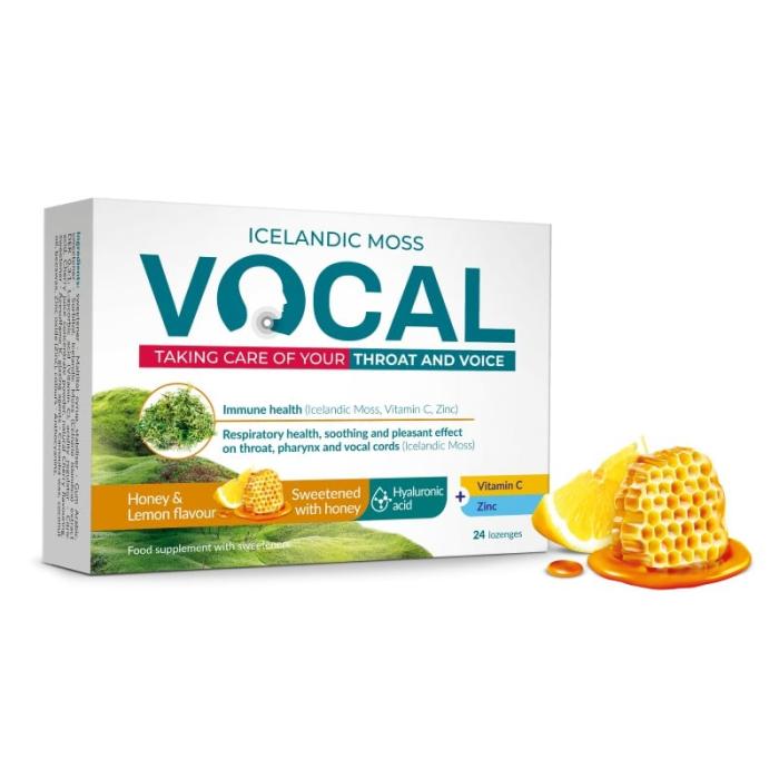 VOCAL ar citronu un medus garšu sūkājamās pastilas N24