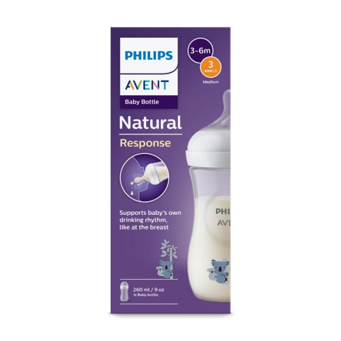 PHILIPS AVENT Natural Response Koala zīdaiņu barošanas pudelīte, 3-6m, 260ml