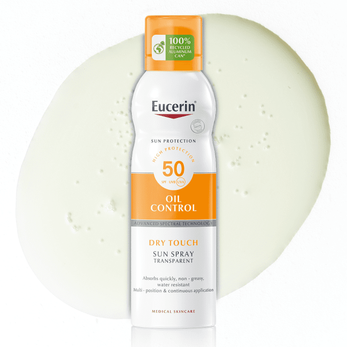 Eucerin Sun Oil Control Dry Touch SPF50 bezkrāsains izsmidzināms saules aizsarglīdzeklis 200 ml