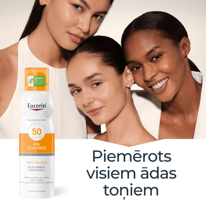 Eucerin Sun Oil Control Dry Touch SPF50 bezkrāsains izsmidzināms saules aizsarglīdzeklis 200 ml