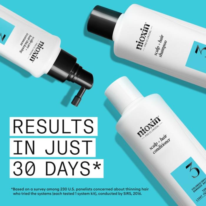 NIOXIN System 3 krāsotiem matiem ar vieglu tendenci kļūt plānākiem, komplekts 300ml+300ml+100ml