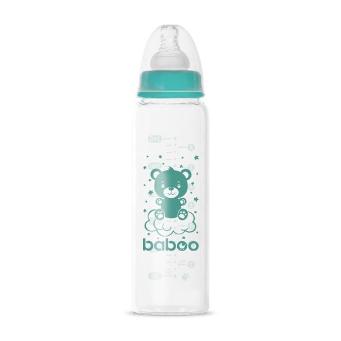 BABOO stikla pretkoliku stikla barošanas pudelīte, šaurs kakliņš, 3+ mēneši 240 ml