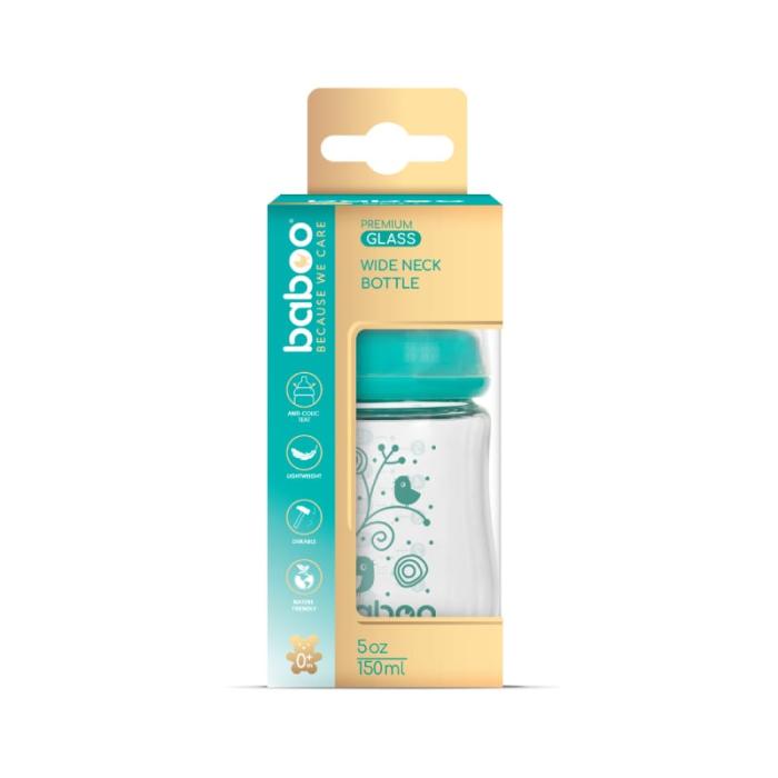 BABOO stikla pretkoliku barošanas pudelīte, plats kakliņš, 0+ mēneši 150 ml