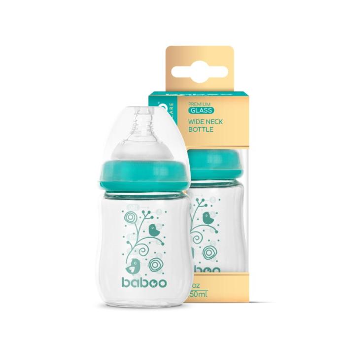 BABOO stikla pretkoliku barošanas pudelīte, plats kakliņš, 0+ mēneši 150 ml