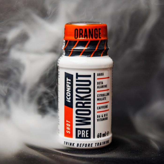 ICONFIT Pre Workout Shot škidrums apelsīnu garša 60 ml
