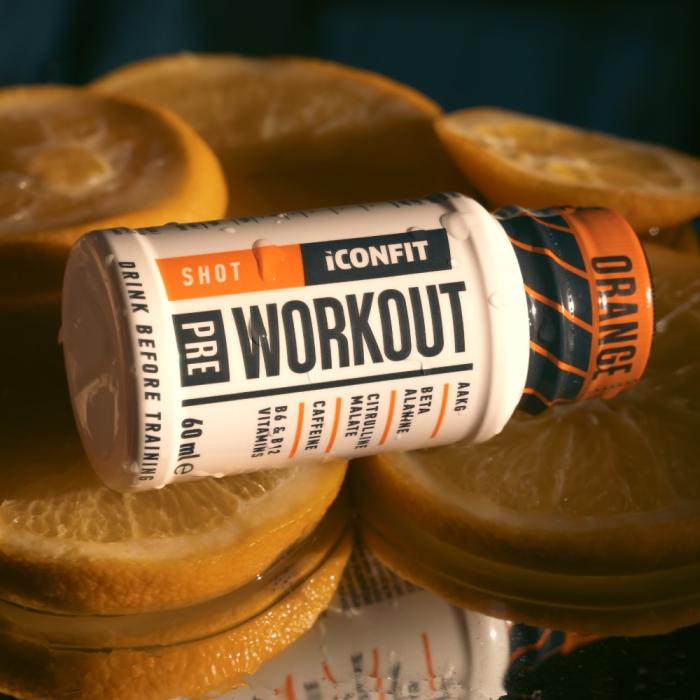 ICONFIT Pre Workout Shot škidrums apelsīnu garša 60 ml