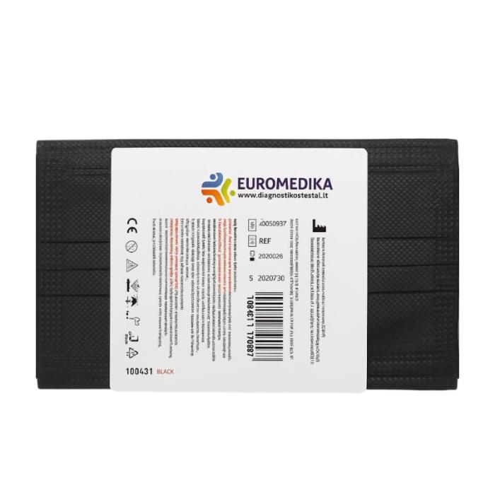 EUROMEDIKA Medicīniskā 3-slāņu vienreizlietojamā sejas maska, melna N5
