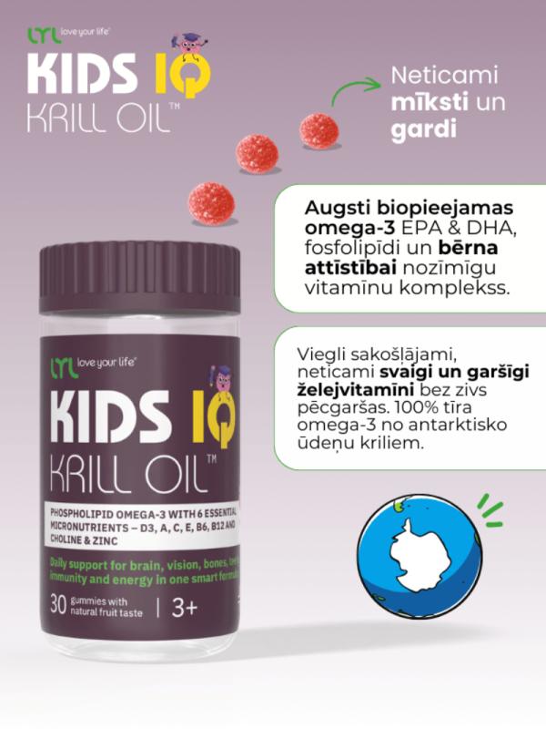 LYL KIDS IQ Krill Oil, košļājamas pastilas ar augļu garšu, N30