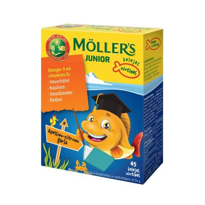 MOLLERS Junior (apelsīnu-citronu garša) zivju eļļas želejas zivtiņas N45