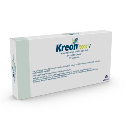 KREON 10 000 V zarnās šķīstošās cietās kapsulas N20