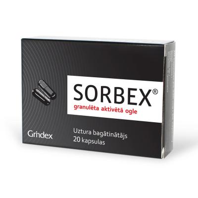 SORBEX granulēta aktivētā ogle, kapsulas N20