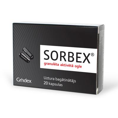 SORBEX granulēta aktivētā ogle, kapsulas N20