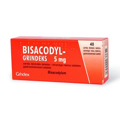 BISACODYL-GRINDEKS 5 mg zarnās šķīstošās tabletes N40