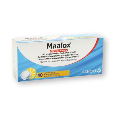 MAALOX 400mg/400mg košļājamās tabletes (nesatur cukuru), N40