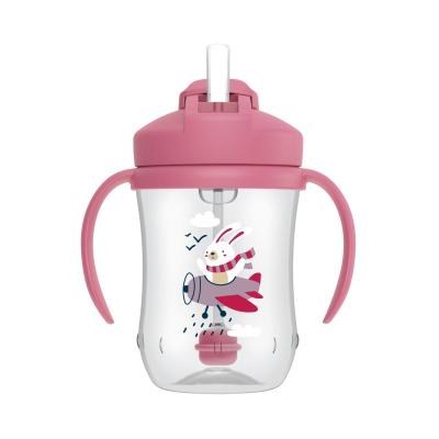 DR.BROWN'S mācību krūzīte ar salmiņu un atsvaru 6+ mēn. rozā 270ml