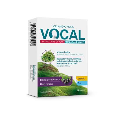 VOCAL cietās karameles upeņu sūkājamās pastilas N24