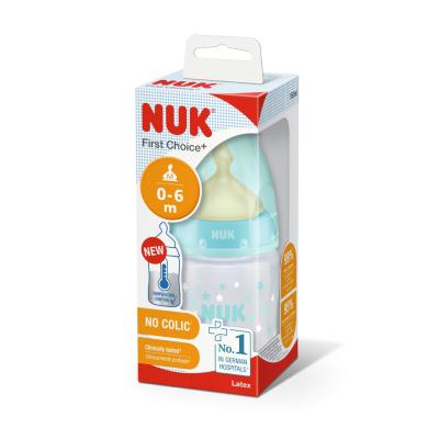 NUK First Choice+ pudele ar temperatūras kontroli, lateksa knupis M (0-6 m.) 150 ml