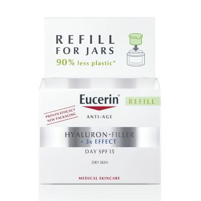 EUCERIN Hyaluron-Filler +3x Effect dienas krēms ar SPF 15 sausai ādai, atkārtoti uzpildāms iepakojums (Refill) 50 ml