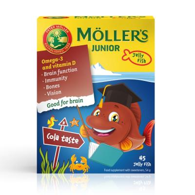 MOLLERS Omega-3 Junior (kolas garša) zivju eļļas želejas zivtiņas N45