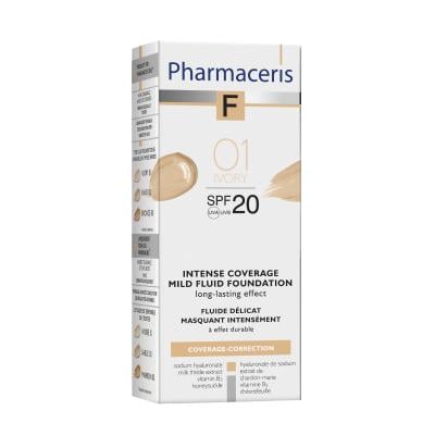 PHARMACERIS F Intense Coverage SPF20 tonālais krēms ar ilgu noturību 01 Ivory 30ml