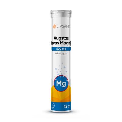 LIVSANE Augstas devas Magnijs 500 mg ar laima garšu šķīstošās tabletes N12
